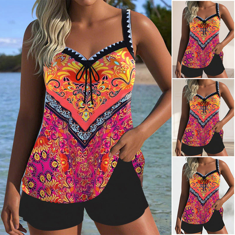 Set 2 piese 🏖 Bluză de baie cu imprimeu și pantaloni scurți🩱