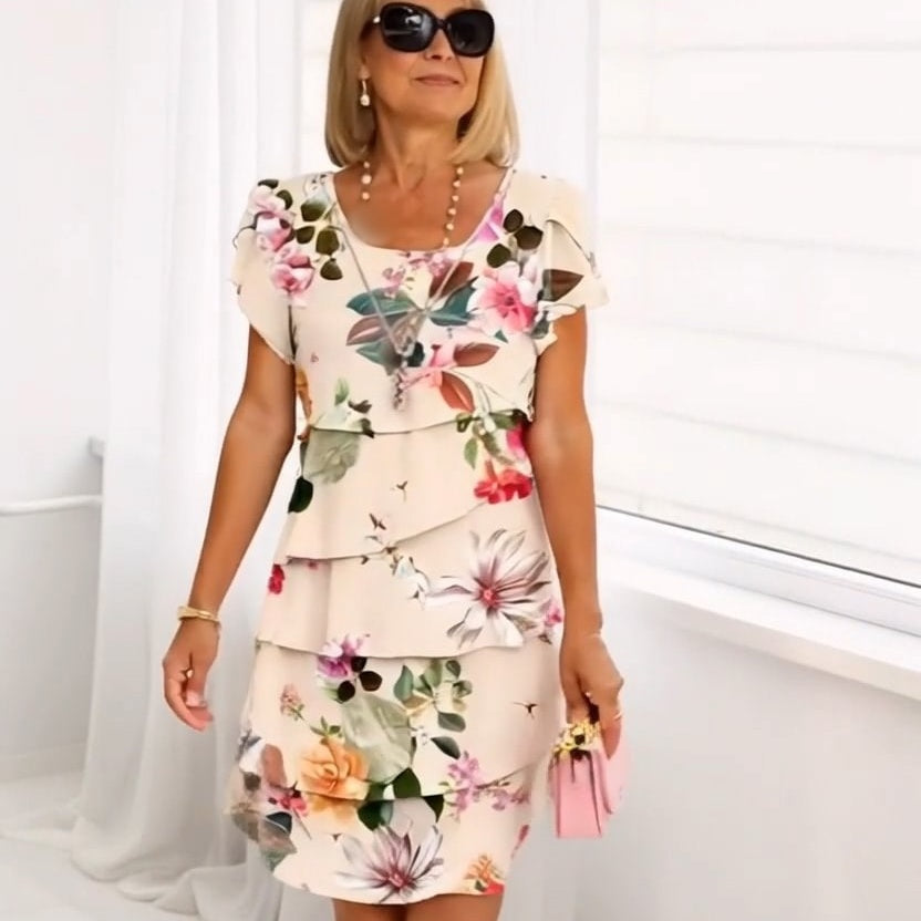 🌸 Rochie în cascadă cu imprimare florală lejera
