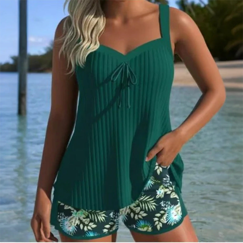 Set 2 piese 🏖 Bluză de baie cu imprimeu și pantaloni scurți🩱