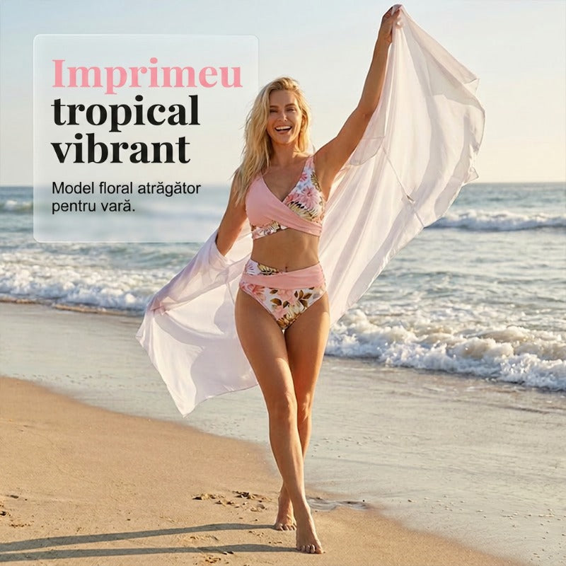 Set Bikini Talie Înaltă Floral
