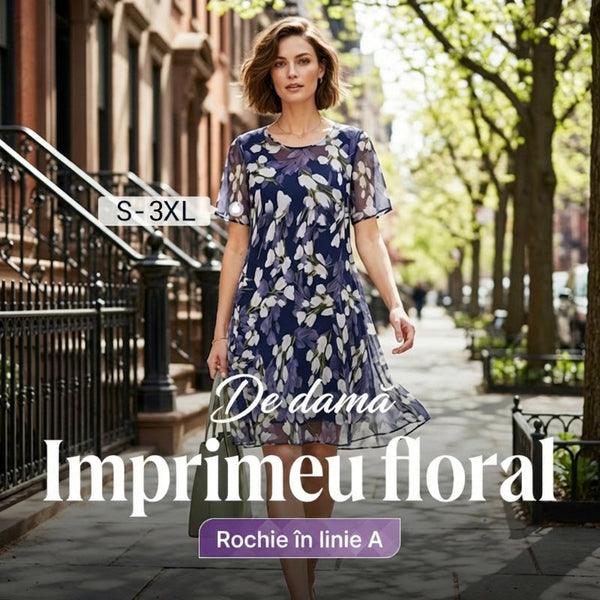 Rochie chiffon cu flori vesele