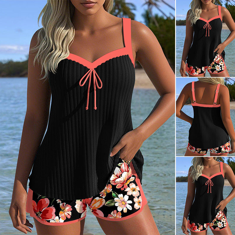 Set 2 piese 🏖 Bluză de baie cu imprimeu și pantaloni scurți🩱