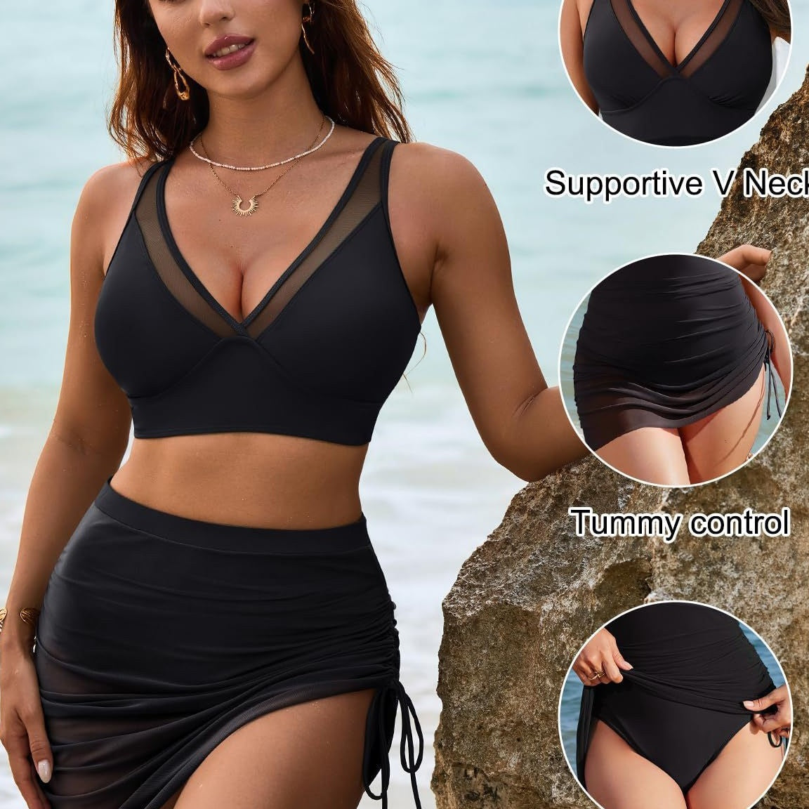 Set 2 piese 🏖 bikini plasă talie înaltă